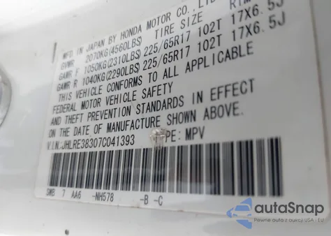 2007 Honda Cr-V Lx from USA, damaged, VIN JHLRE38307C041393